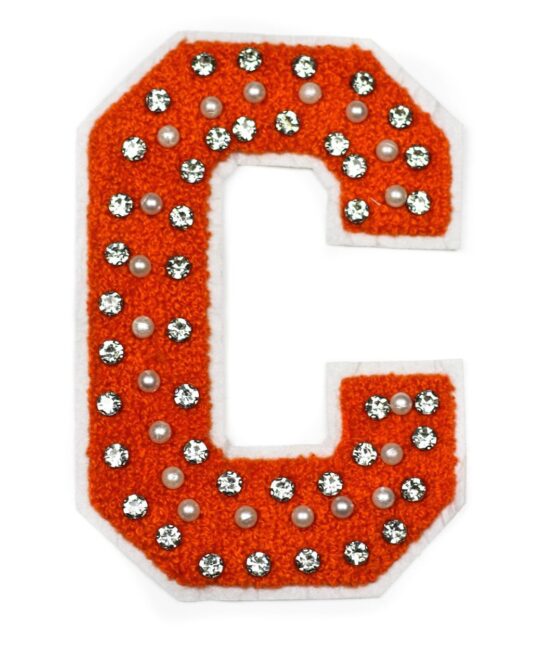 Orange Beaded C Rhinestone iron on patches