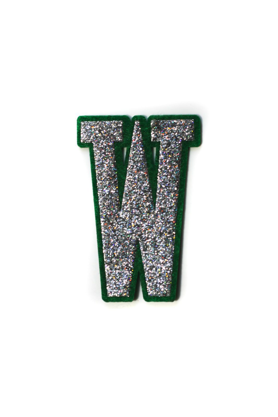Glitter silver W iron on patches