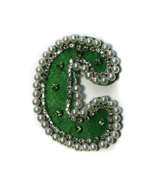 Green letter C beaded patches