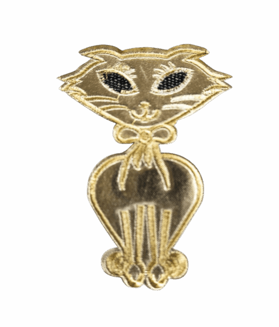 Gold kitten iron on embroidered patch