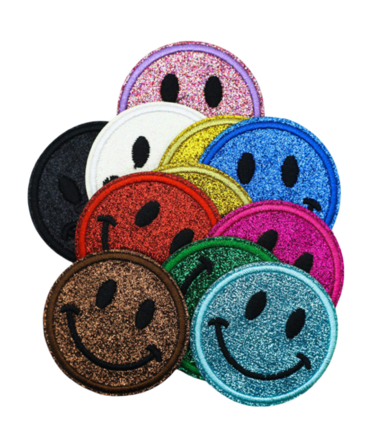 Small glitter smiley patch
