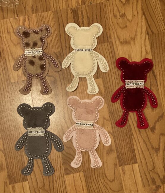 Large Beaded bear pearl sew on patch