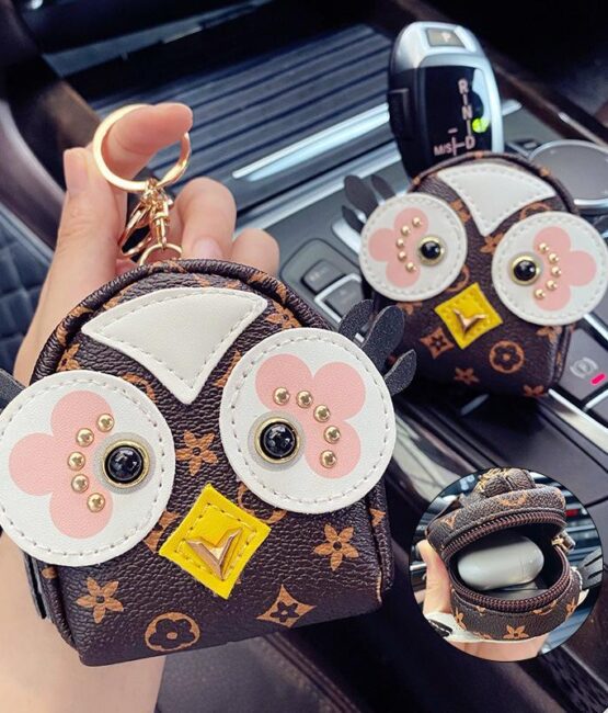 Brown owl Fashion keychain leather with airpod case