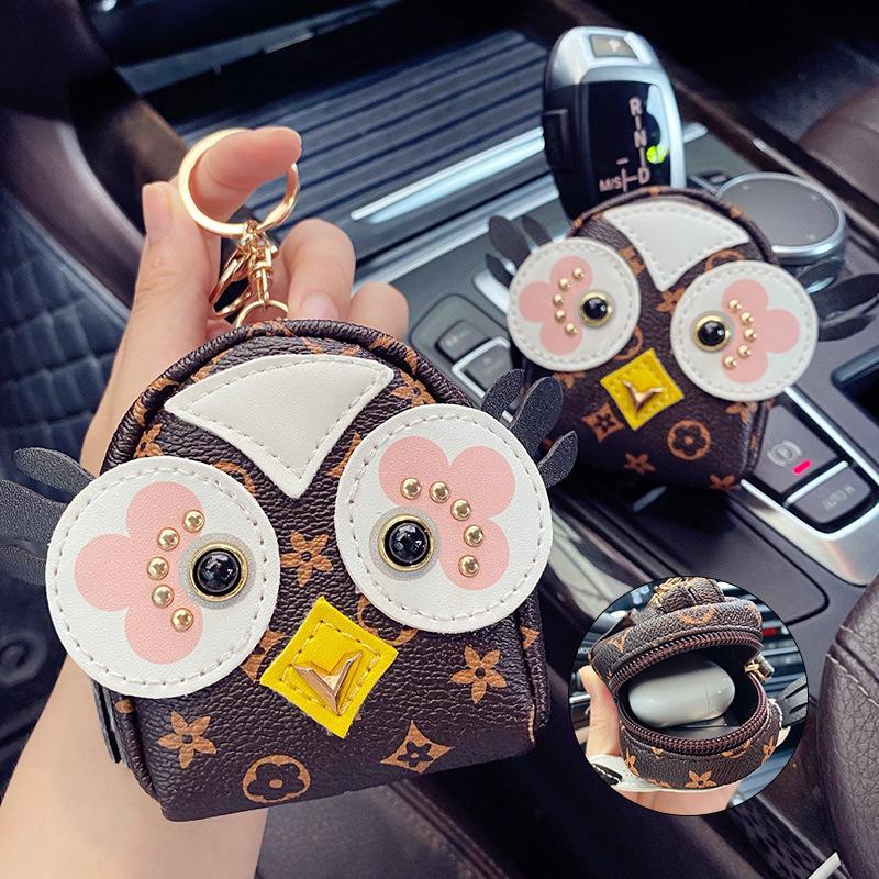Brown owl Fashion keychain leather with airpod case