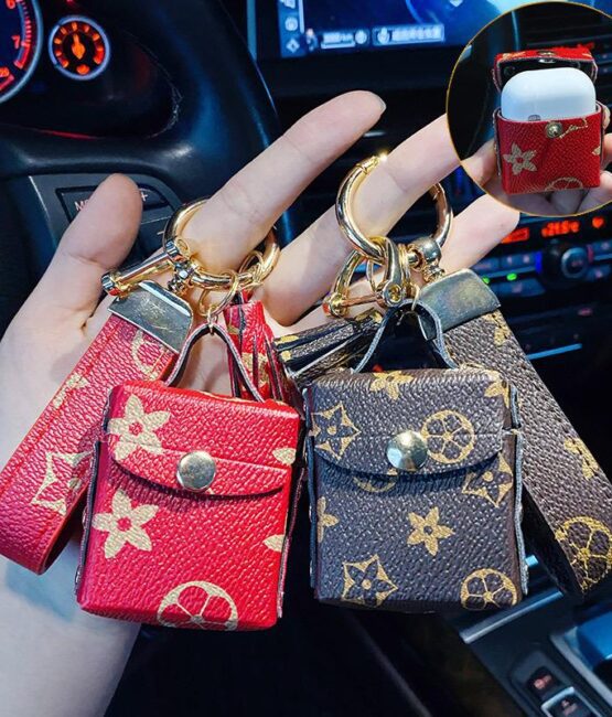 Red Fashion keychain leather with airpod case