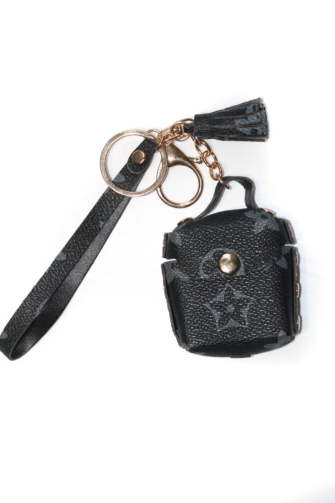 Black Fashion keychain leather with airpod case - Image 2