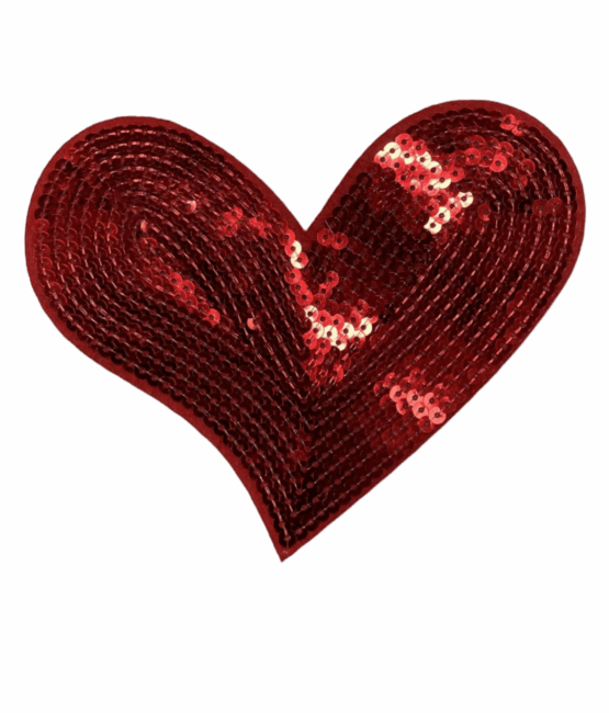 Red heart sequin embroidery patches