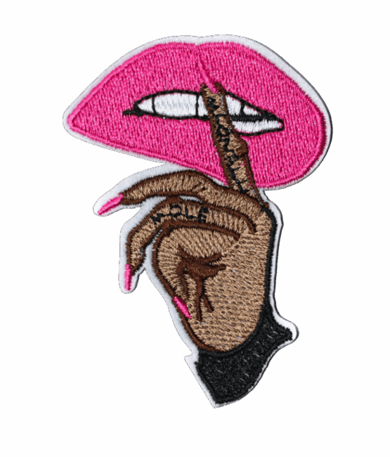 Shhh lip iron on embroidery patches