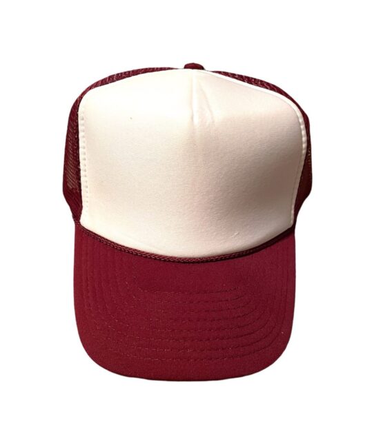 Two-tone Blank Contrast Mesh trucker hats Burgundy/white