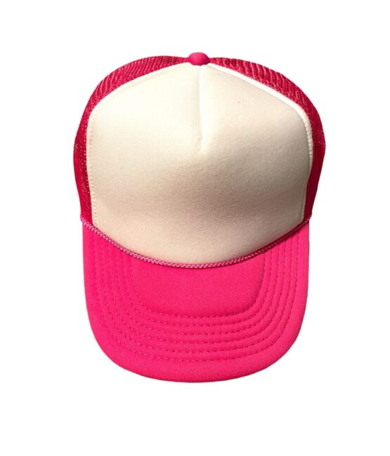 Two-tone Blank Contrast Mesh trucker hats fuchsia/white