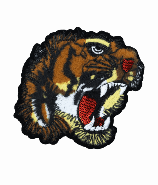 Roaring animal embroidered tiger patch