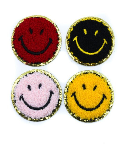 glitter chenille smiley iron on patch