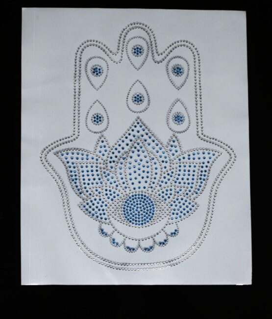 Blue Hamsa evil eye iron on rhinestone transfers