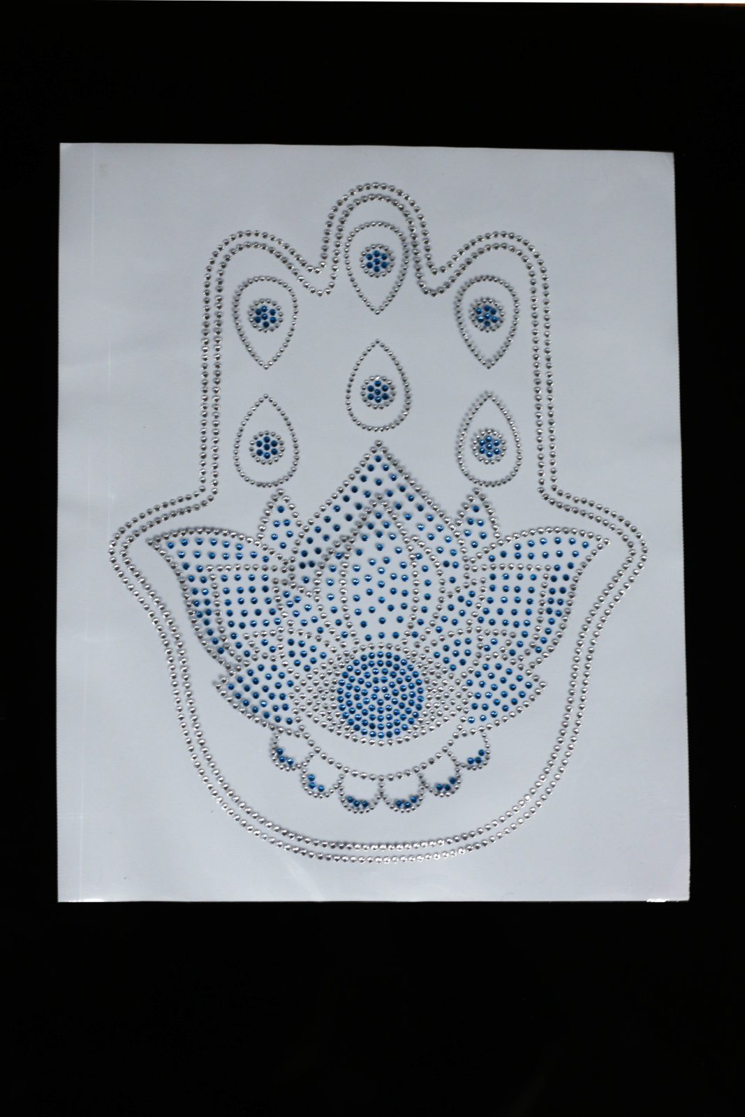 Blue Hamsa evil eye iron on rhinestone transfers