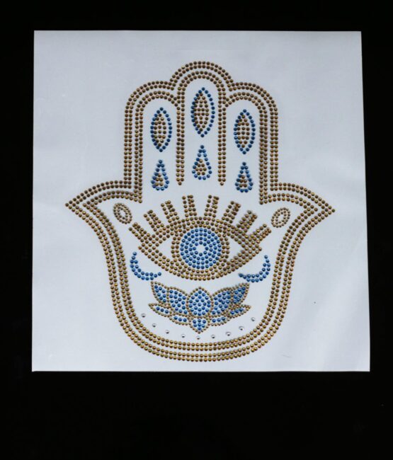 Blue gold silver evil eye iron on rhinestone transfers