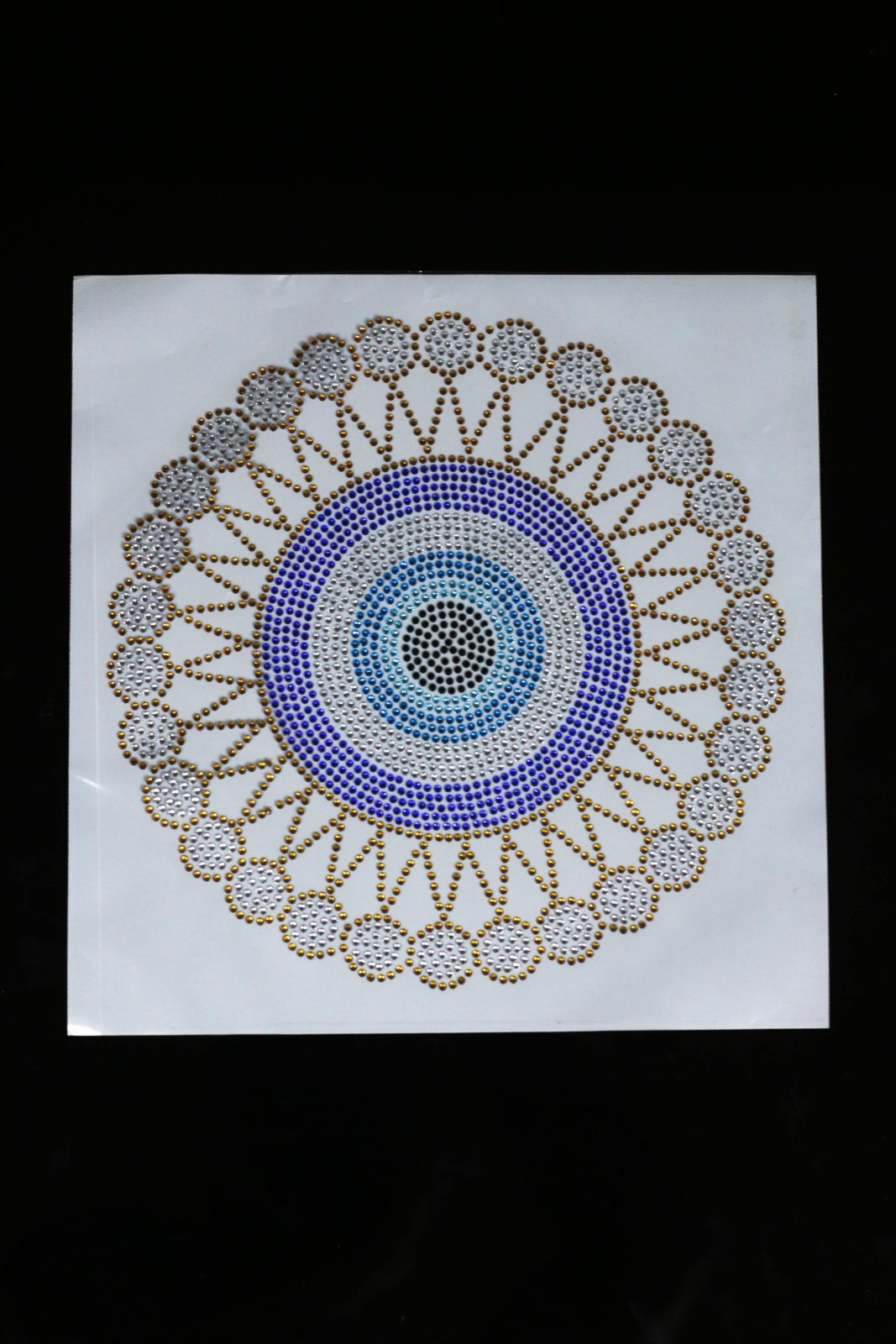 Gold round eye iron on rhinestone transfers