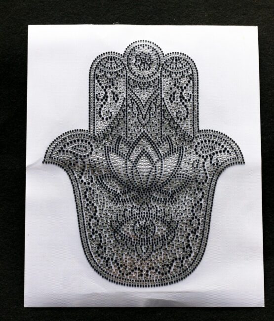 Black Hamsa evil eye iron on rhinestone transfers
