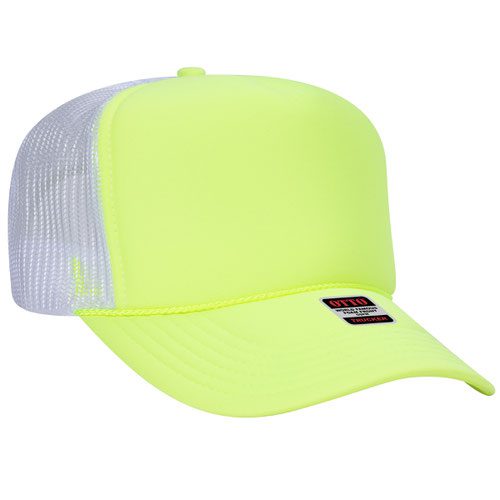 Neon Back split 5 Panel High Crown Mesh Back Trucker Hat - Image 3