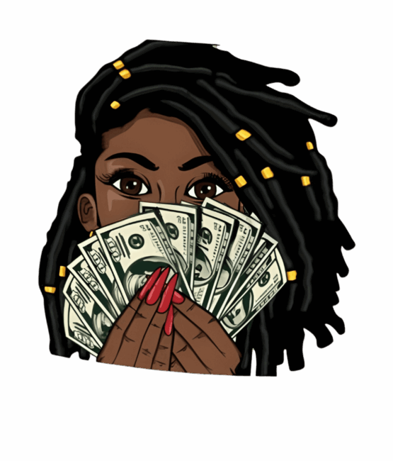 Melanin girl with money iron on heat transfers