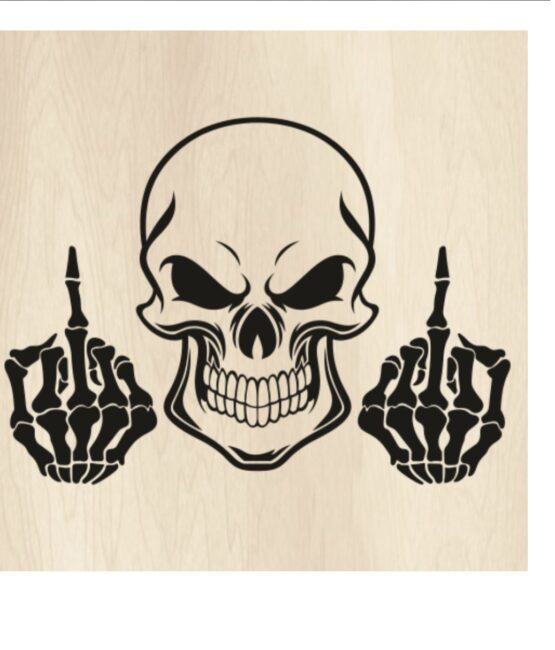 Skull middle finger skull iron on heat transfer
