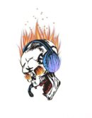 Skull flames iron on heat transfers
