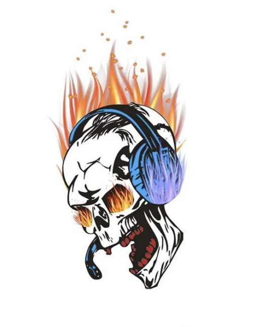 Skull flames iron on heat transfers