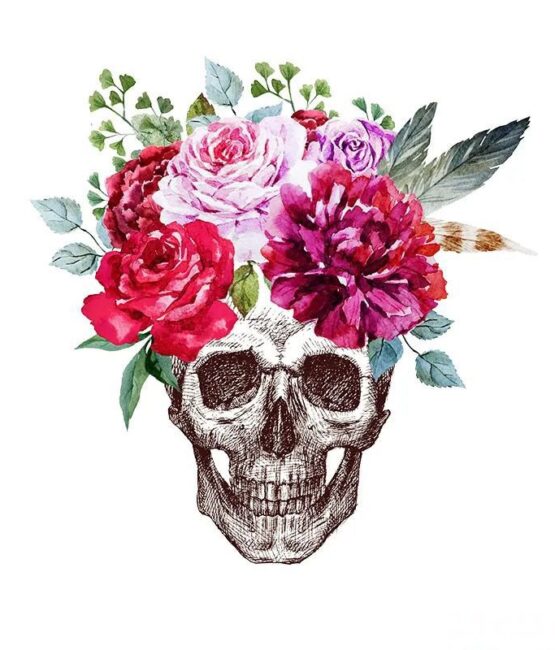 Flower skull iron on heat transfers