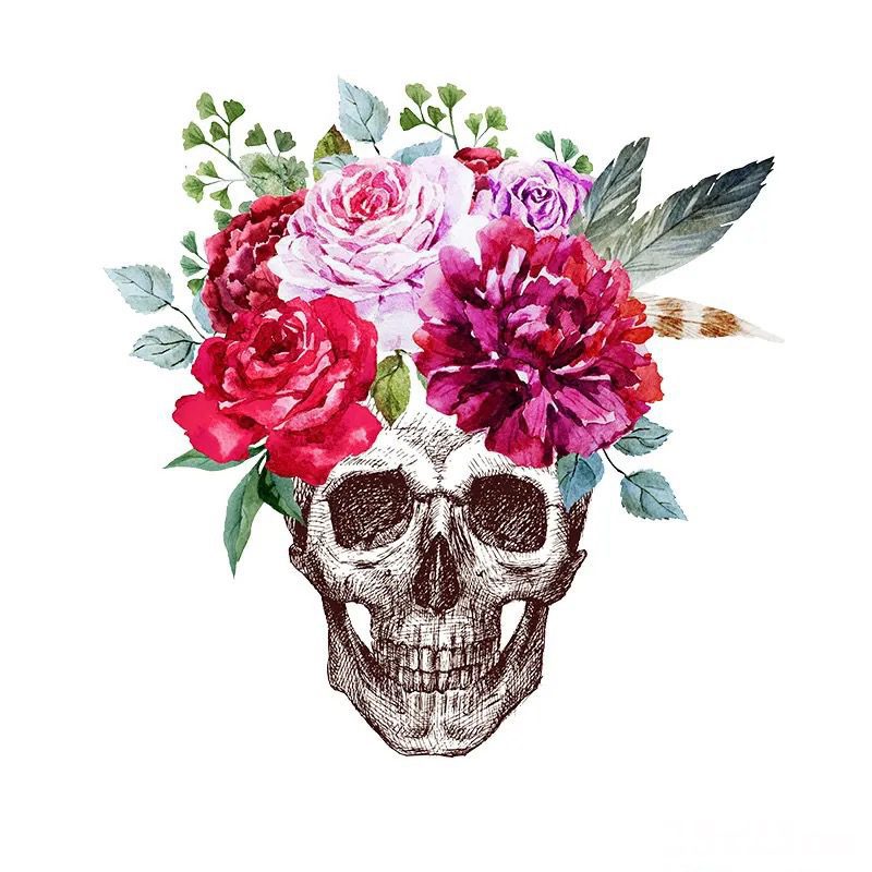Flower skull iron on heat transfers