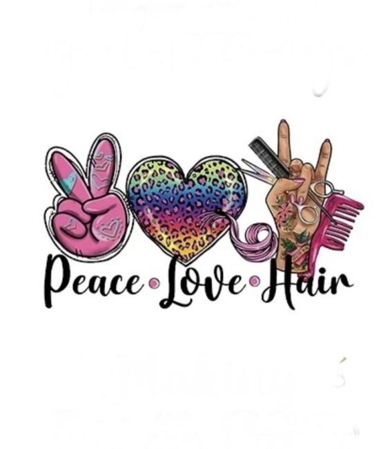 Peace love hair iron on heat transfers