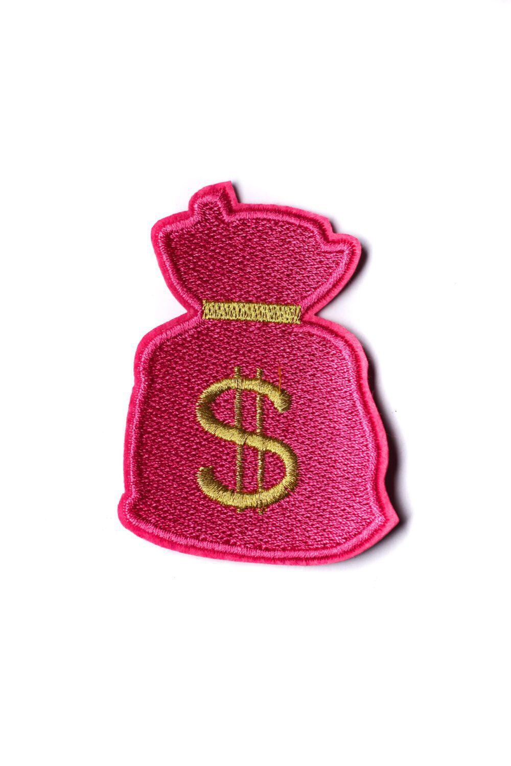 Fuchsia money bag iron on embroidery patches