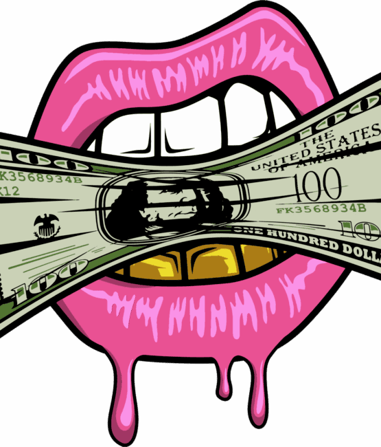 Pink lip Money iron heat transfers