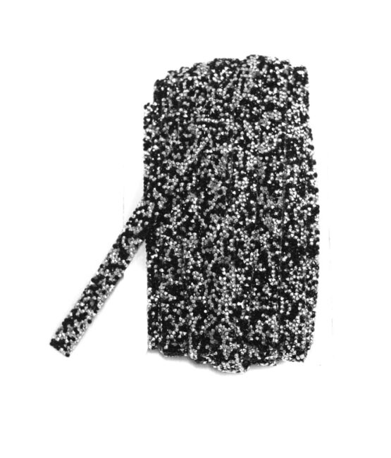 Black silver hot fix Rhinestone trim