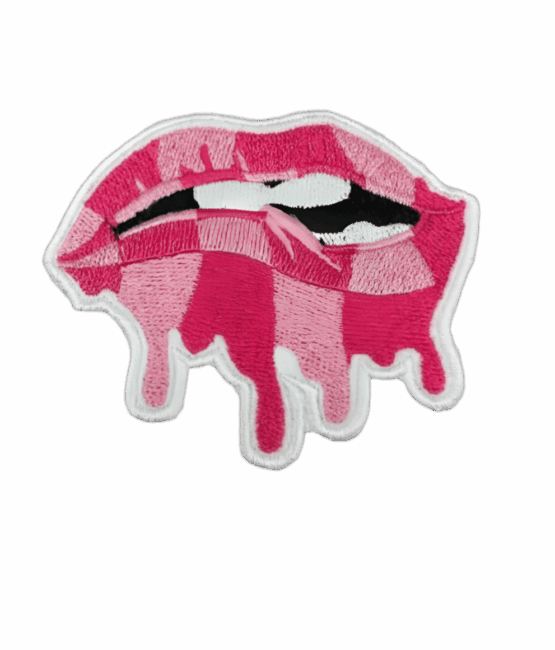 Pink lips iron on embroidery patches