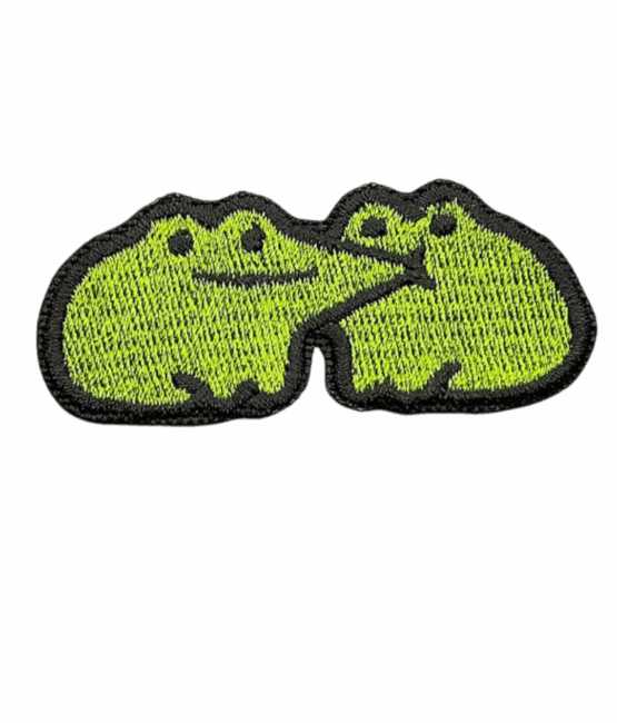 Frog biting embroidery patches