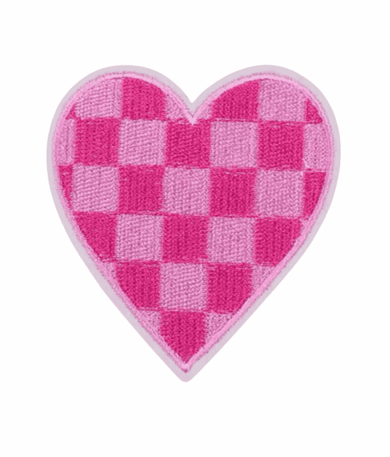 Pink checkered heart iron on valentine patch