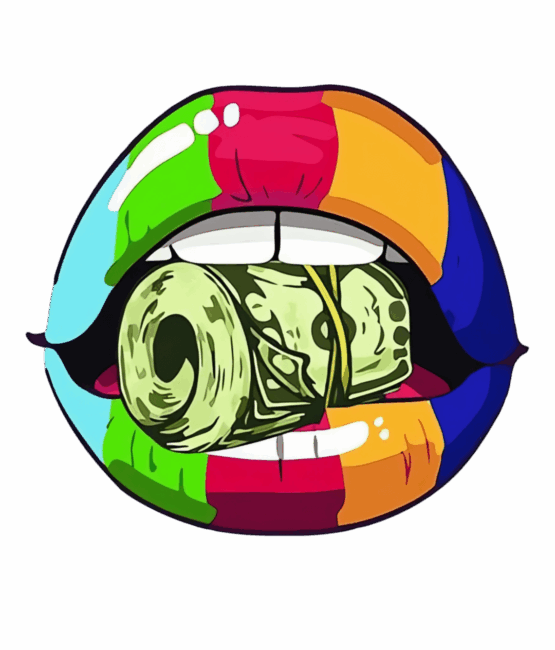 Colorful money mouth graphic t-shirt