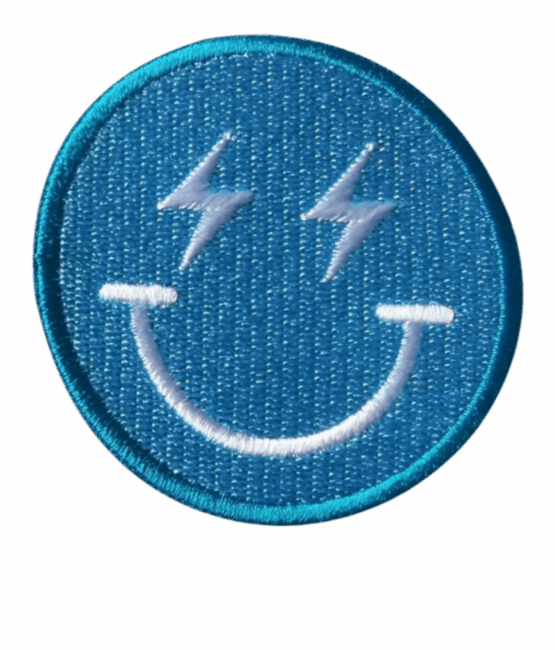 Blue smiley iron on embroidery patches
