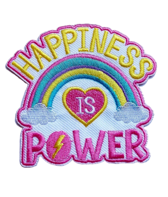 Happiness is power iron on embroidery patches