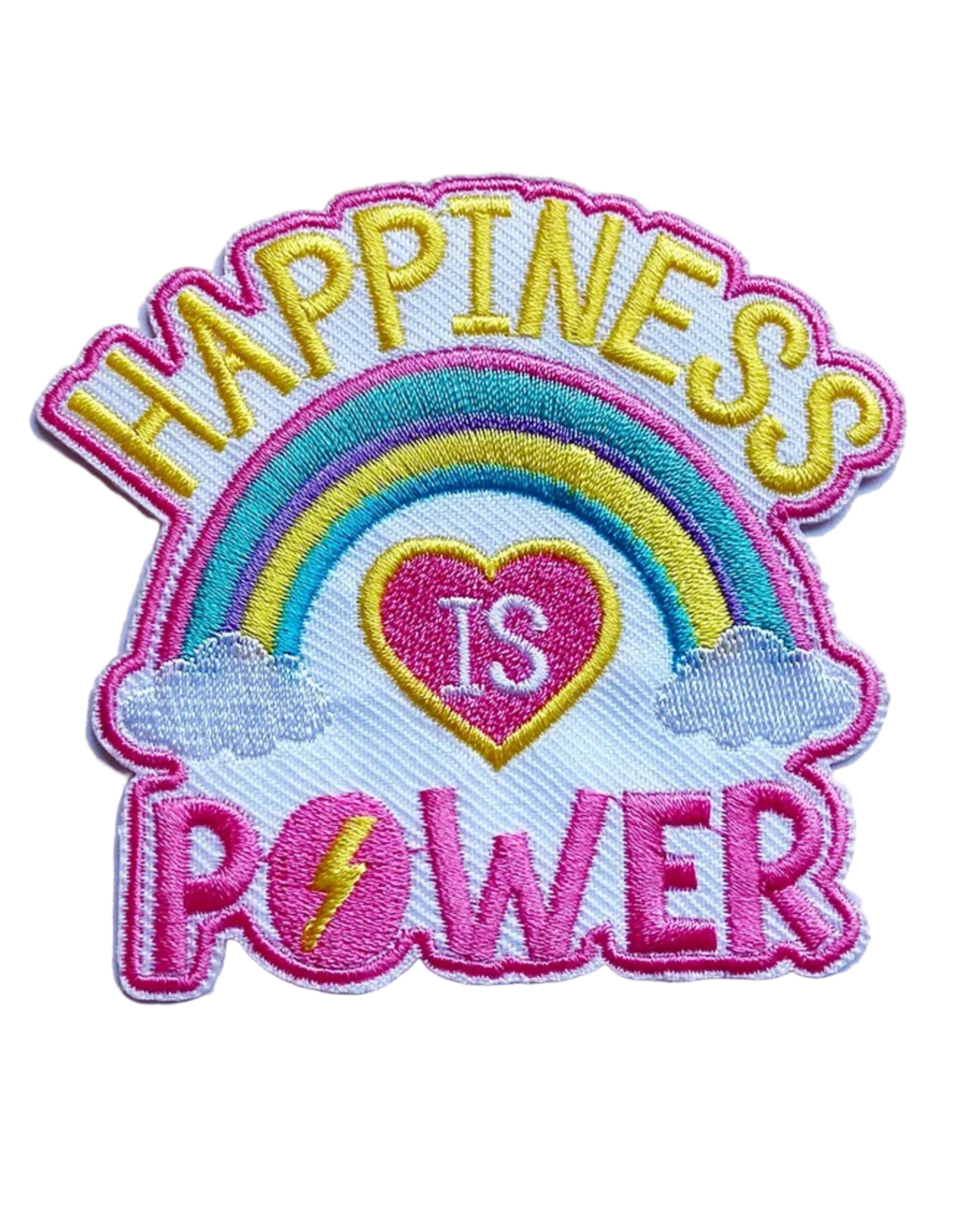 Happiness is power iron on embroidery patches