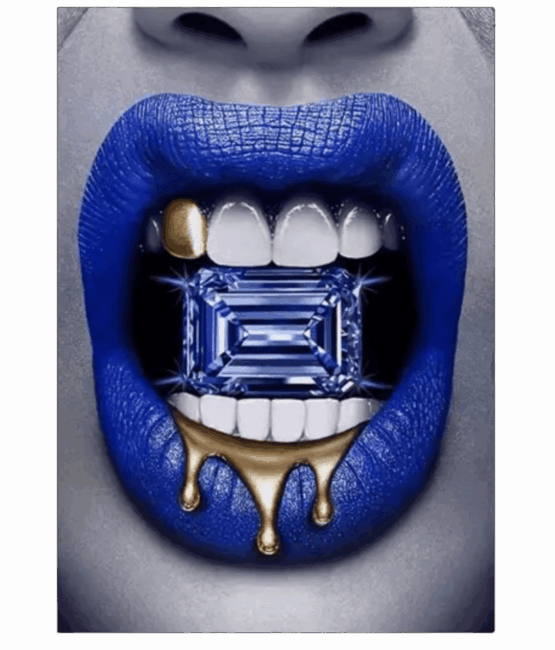 Blue Lip Iron on Heat transfer screen printed