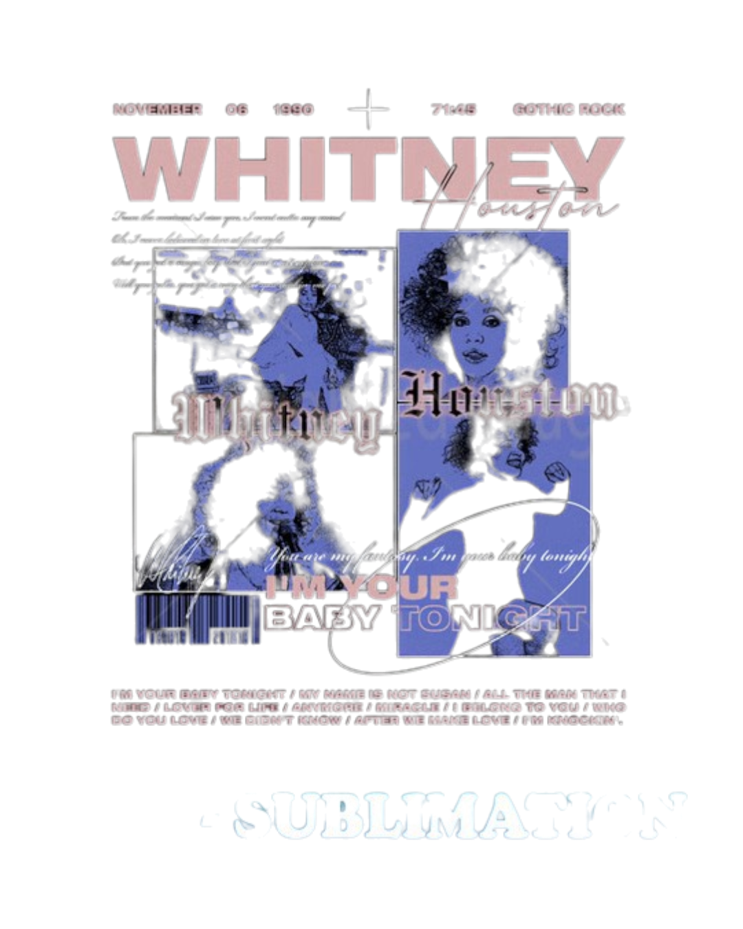 Whitney Houston t shirt heat transfers 18