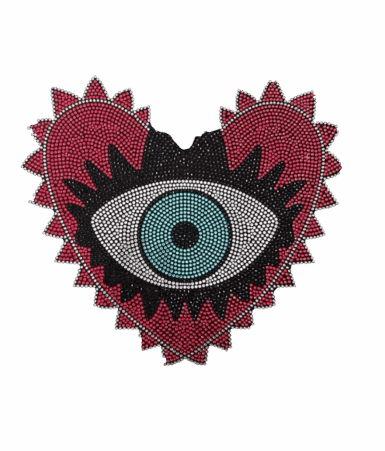 6pcs red Heart evil eye iron on rhinestone transfers