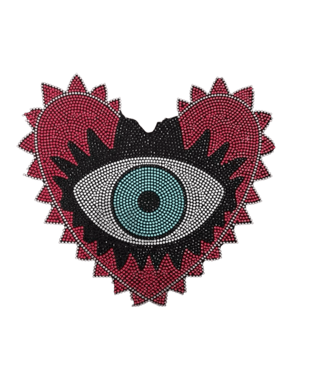6pcs red Heart evil eye iron on rhinestone transfers