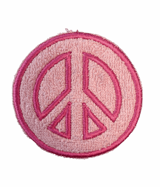 Pink chenille Peace iron on patch