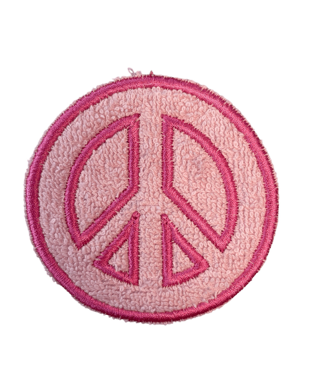 Pink chenille Peace iron on patch