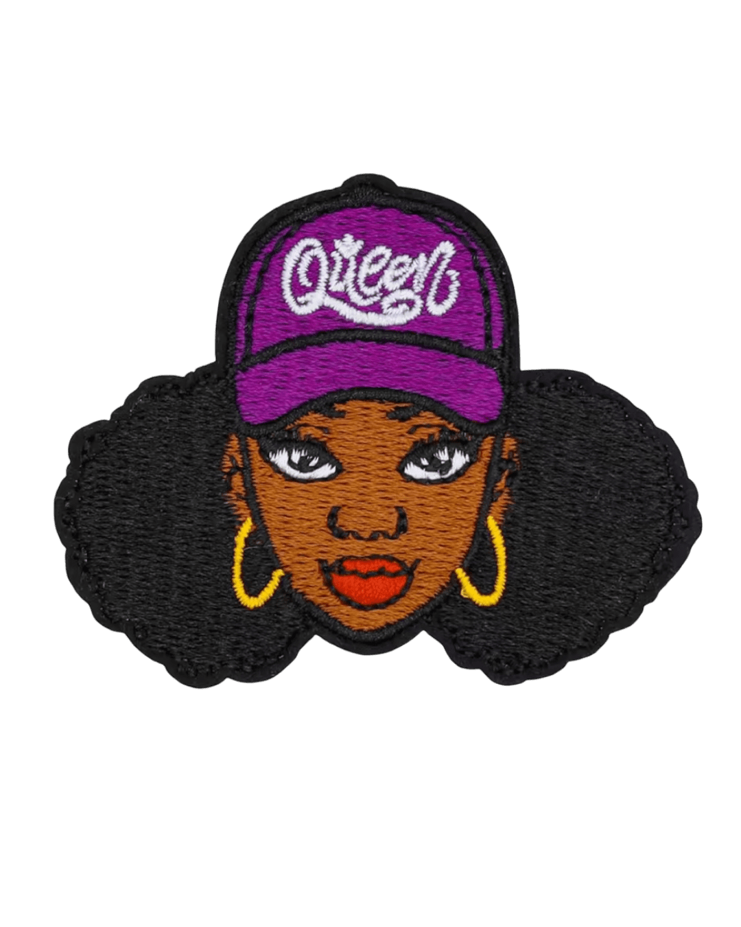 Afro purple hat queen iron on melanin patches