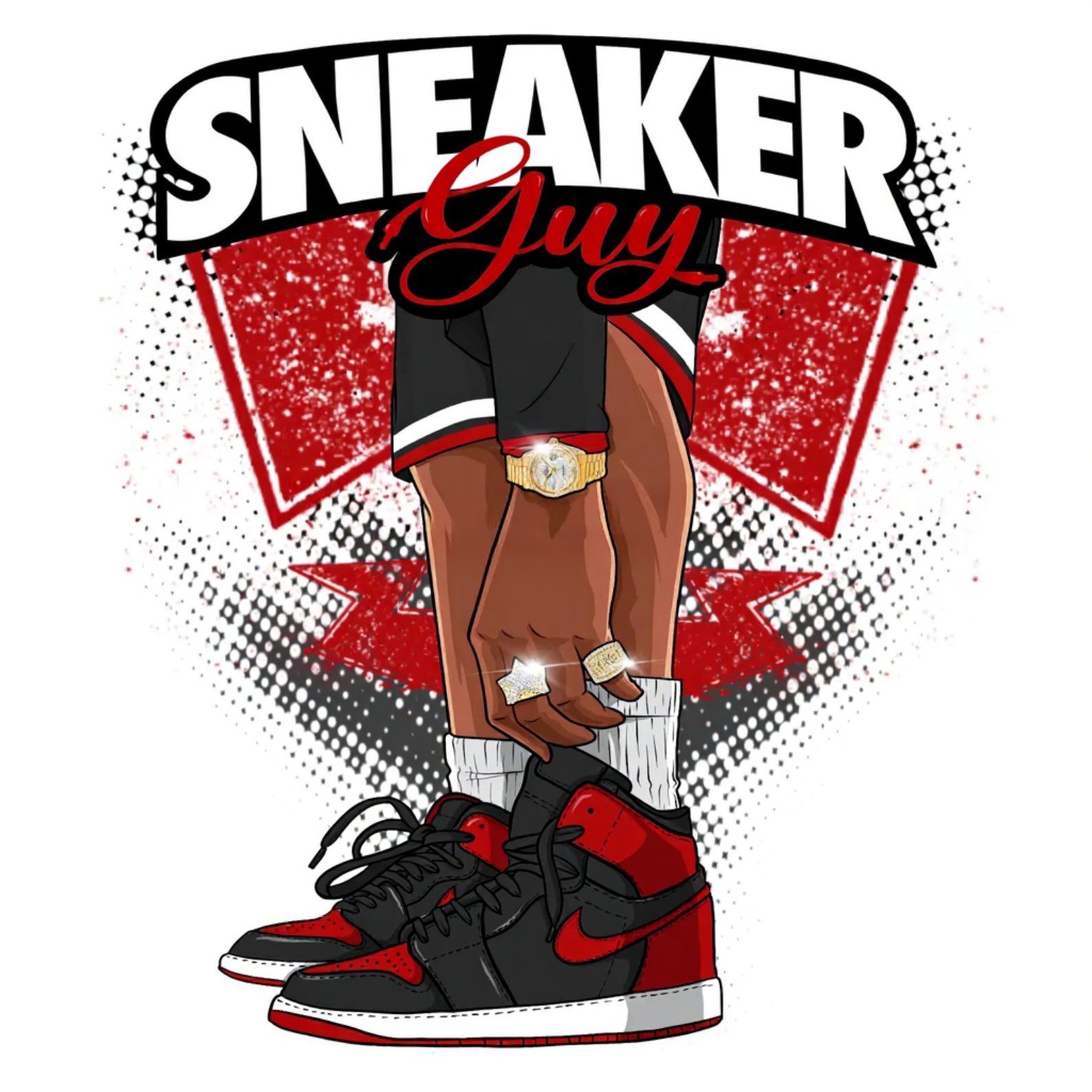 Black red sneaker girl dtf heat transfer