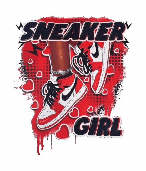 Red sneaker girl dtf heat transfers