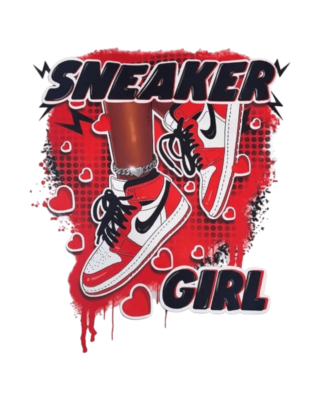 Red sneaker girl dtf heat transfers