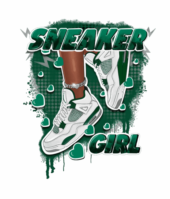 Green sneaker girl dtf heat transfers